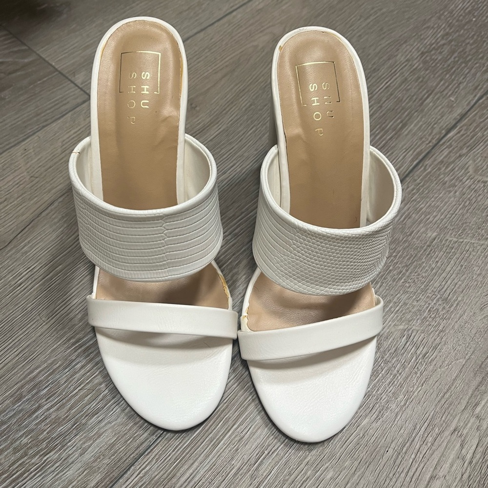 White Block Heels
